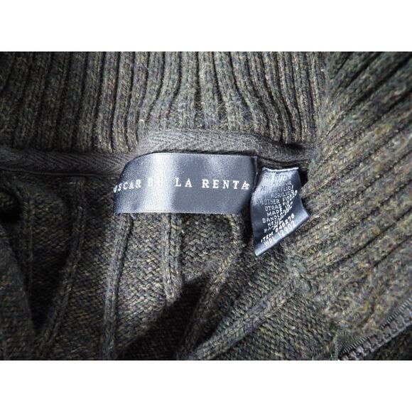 Oscar De La Renta Mens Sweter PullOver Knit Olive Green Knit Dad Core Mock Neck - Picture 7 of 9